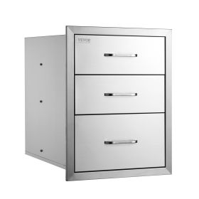 VEVOR 18x20.5 Inch Outdoor Kitchen Stainless Steel Triple Access BBQ Drawers With Chrome Handle, 18 X20.5 X 23 Inch (Color: Silver)