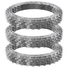 VEVOR Razor Wires, 147 Ft Razor Barbed Wire, 3 Rolls Razor Wire Fencing Razor Fence, Razor Ribbon Barbed Wire Galvanized Razor Wire Fence, Rolls (Option: 147Ft)