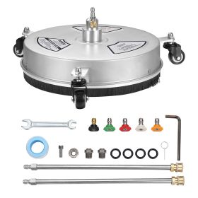 VEVOR  Pressure Washer Surface Cleaner  Wheels, Stainless Steel Concrete Cleaner 4000 Max PSI ,  Quick-Connect Connector W 2 Extension Wand, Heav (Color: Silver)
