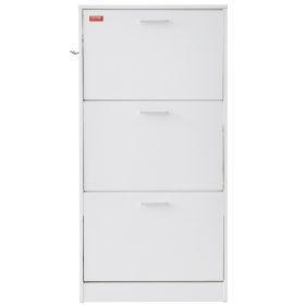 VEVOR Shoe Cabinet With 3 Flip Drawers, Shoe Storage Cabinet For Entryway, Free Standing Shoe Storage Organizer With Side Hooks For Heels, Boots, (Color: White)