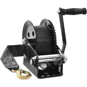 VEVOR Hand Winch, 1600 Lbs Pulling Capacity, Boat Trailer Winch Heavy Duty Rope Crank With 33 Ft Polyester Strap And Two-Way Ratchet, Manual Oper (Color: Black)