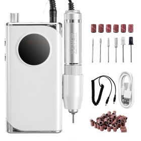 VEVOR Electric Rechargeable Nail Drill, 40,000RPM Portable Cordless Nail E File Machine, LCD-Display Acrylic Gel Grinder Tool With 6 Bits And 50P (Color: White)