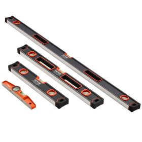 4-Piece Torpedo Level 48 24 16 10 Inch Aluminum Alloy Body With Bubble Vials (Option: Black Orange)