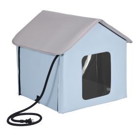 VEVOR Heated Cat House Foldable Kitty Shelter With Heated Pad Blue Small (Option: Heated Cat House)