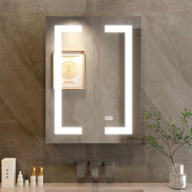 LED Bathroom Wall Medicine Cabinet Mirror Lighted Mirror With Storage Recessed Or Surface 2 Doors Dimmable 3 Colors Temperature Anti-Fog Adjustab (Color: Silver)
