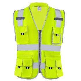 Safety Vest Reflective Yellow Work Vest With 10 Pockets For Men & Women (Option: Yellow Gray-L)