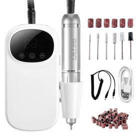 VEVOR Electric Rechargeable Nail Drill, 35,000RPM Portable Cordless Nail E File Machine, LCD-Display Acrylic Gel Grinder Tool With 6 Bits And 50P (Color: White)