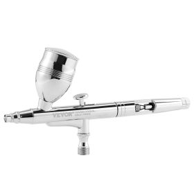 VEVOR Airbrush Gun, Dual Action Gravity Feed With 0.3 Mm And 0.5 Mm Nozzles, Airbrush Kit With 2 7 12ml Copper Cups And Cleaning Accessories, Ide (Color: Silver)