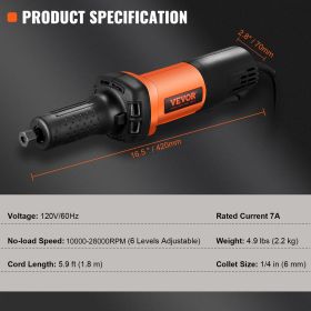 VEVOR Die Grinder, Collet Variable Speed10000-28000RPM, Heavy Duty Electric, Ergonomic Grip For Rust Removal, Grinding, Cutting, Polishing, Weldi (Option: 120V 60Hz)