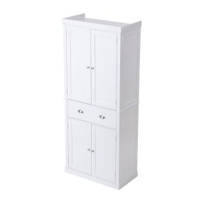 VEVOR  Kitchen Pantry Storage Cabinet, Freestanding Utility Cabinets With Doors, Drawer And 3 Adjustable Shelves, Tall Food Buffet Pantries For K (Color: White)