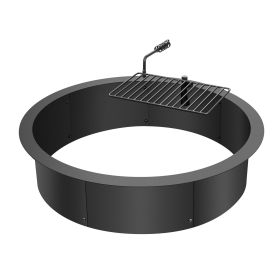 VEVOR Fire Pit Ring W BBQ Fire Ring 35 Inch Outer Steel DIY Campfire Firepit (Color: Black)
