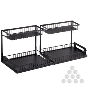 2-Tier Wire Pull Out Cabinet Under Sink Organizer Drawer Basket 2PCS (Option: Black 2PCS)
