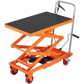 VEVOR Hydraulic Lift Table Cart, 330lbs Capacity  Lifting Height, Manual Double Scissor Lift Table With 4 Wheels And Non-slip Pad, Hydraulic Scis (Color: Orange)