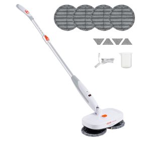 VEVOR Cordless Electric Mop, Electric Spin Mop With Water Tank, Up To 40 Mins Battery, LED Headlight, Dual Mop Heads, 4 Microfiber Pads  4 Trapez (Color: White)