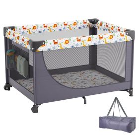VEVOR Baby Playpen Quick-Folding Portable Baby Toddler Fence Play Yard & Wheels (Option: Dark gray)