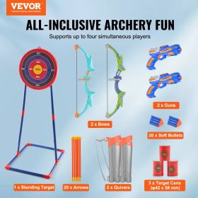 VEVOR Bow And Arrow Set For Kids, 2 Pack LED Light Up Archery Set With 20 Suction Cup Arrows, Standing Target, 2 Quivers, 2 Guns, 20 Soft Bullets (Option: Bow And Arrow Set)