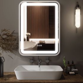 Bathroom Vanity Mirror With Light For Wall Smart LED Frame Makeup Mirror For Over Sink Dimmable 3 Colors Temperature Anti-Fog Memory Function Ver (Color: Silver)