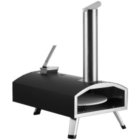 VEVOR 12Outdoor Pizza Oven Portable Wood Pellet Pizza Oven Camping W Rotation (Color: Black)