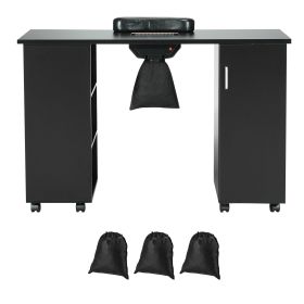 VEVOR Manicure Table, Nail Table Station With Electric Dust Collector, Moveable Nail Tech Desk With 8 Wheels  4 Lockable , 3 Dust Bag & Wrist Res (Color: Black)