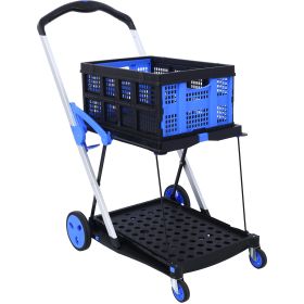 Foldable Utility Cart, Multi-purpose Functional Foldable Shopping Cart 2 Tiers Foldable Cart With Basket (Option: Black and blue)