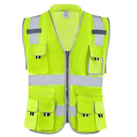 Safety Vest Reflective Yellow Work Vest With 10 Pockets For Men And Women (Option: Yellow Gray-XL)