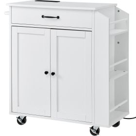 VEVOR Kitchen Island Cart Rolling Storage Cabinet On Wheel With Charging Station (Color: White)