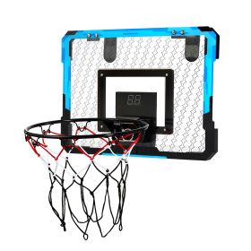 Kids Basketball Hoop With LED Lights & Audio Scoreboard Indoor Basketball Hoop (Color: Blue)