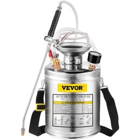 VEVOR 1Gal Stainless Steel, Set With 12Wand  Handle  3FT Reinforced Hose, Hand Pump Sprayer With Pressure Gauge&Safety Valve, Adjustable Nozzle S (Option: 1Gal)