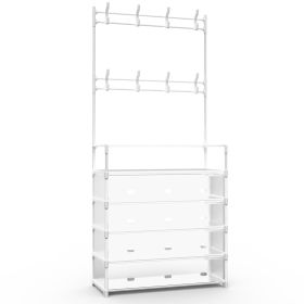 5 Tier Shoe Rack With Coat Rack For Front Door Bedroom Entrance - White (Color: White)