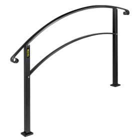 VEVOR Handrails For Outdoor Steps, Fit 1 Or 3 Steps Outdoor Stair Railing, Black Wrought Iron Handrail, Flexible Front Porch Hand Rail, Transitio (Color: Black)