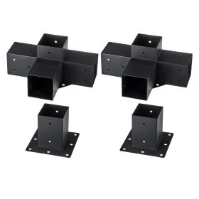 VEVOR Pergola Bracket Kit  , 4pcs 4-Way Heavy Duty Corner Bracket Woodworks DIY Post Base Kit, Easy Installation Wooden Beams For Gazebos, Patio (Color: Black)