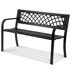 VEVOR Outdoor Bench,46 Inches Metal Garden Bench For Outdoors, 480 Lbs Load Capacity Bench,  Outdoor Garden Park Bench With Backrest And Armrests (Color: Black)