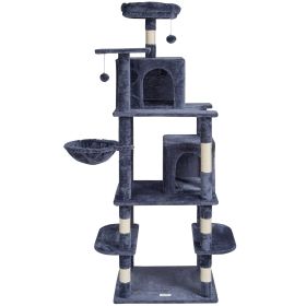 VEVOR Cat Tree Cat Tower With Cat Condos Sisal Scratching Post Dark Grey (Color: Dark grey)