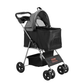 VEVOR Pet Stroller, 4 Wheels Dog Stroller Rotate With Brakes, 35lbs Weight Capacity, Puppy Stroller With Detachable Carrier, Storage Basket And C (Option: Black Dark Grey)